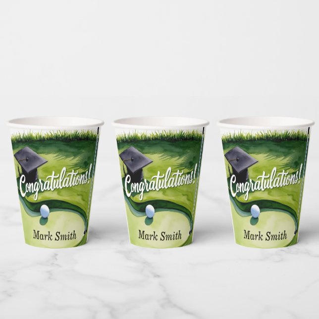 Golf Graduation Congratulations Party on green Paper Cups (Multi)