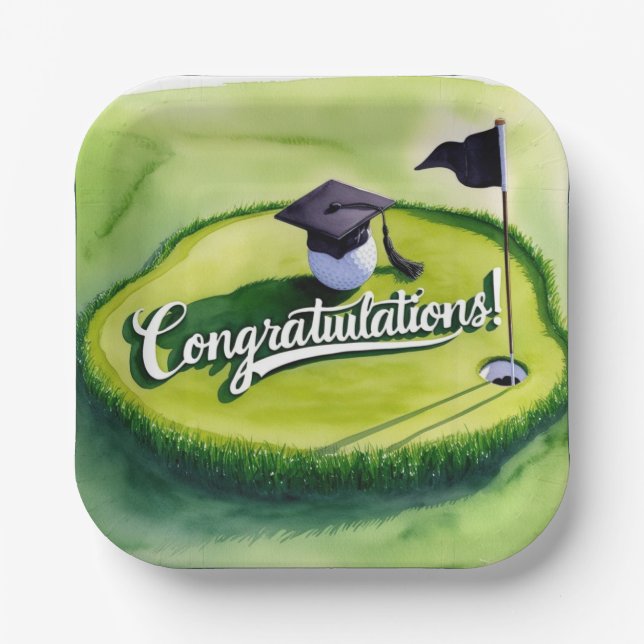 Golf Graduation Congratulations Party on green Paper Plates (Front)