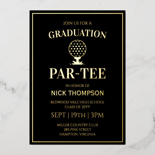 Golf Graduation Foil Invitation (Front)