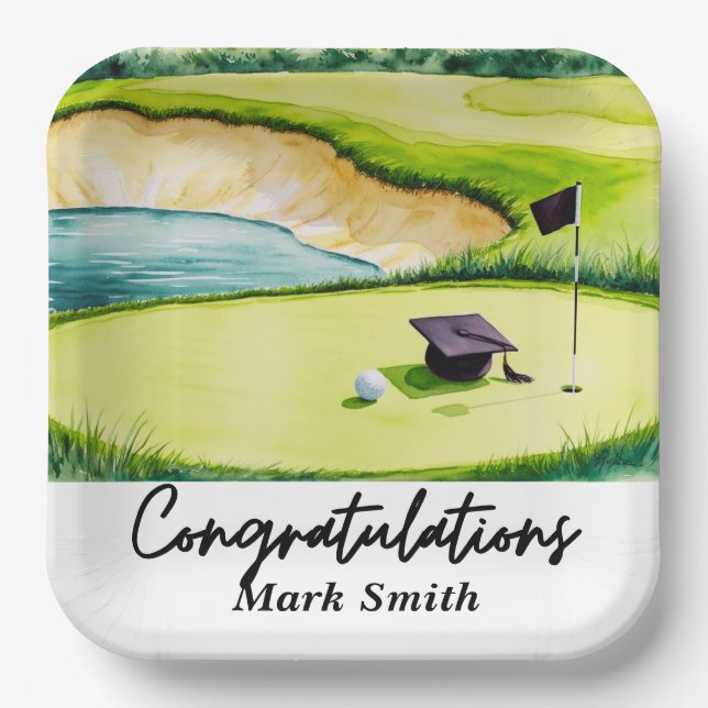 Golf Graduation for golfer on golf course  Paper Plates (Front)