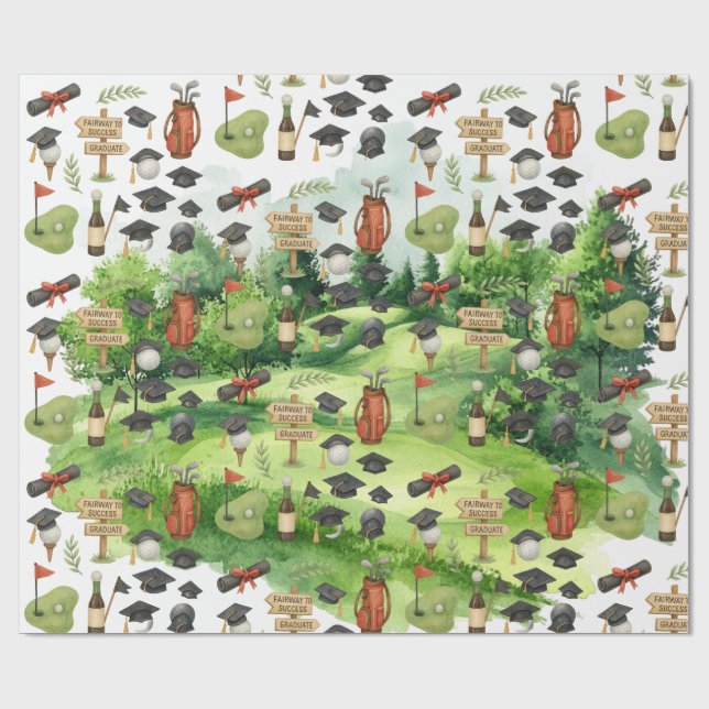 Golf Graduation themed for Cat Lover Golfer Wrapping Paper (Flat)