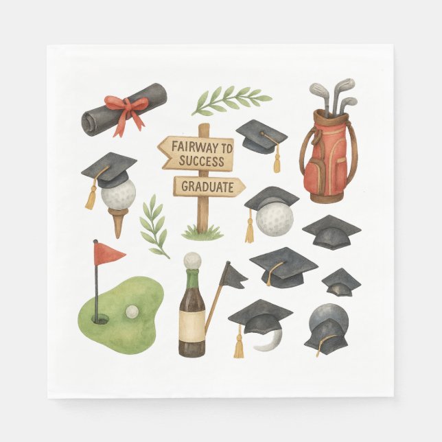 Golf Graduation themed for golfer on putting green Napkins (Front)