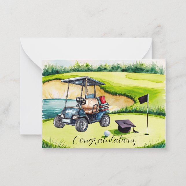 Golf Graduation themed for golfer on putting green Note Card (Front)
