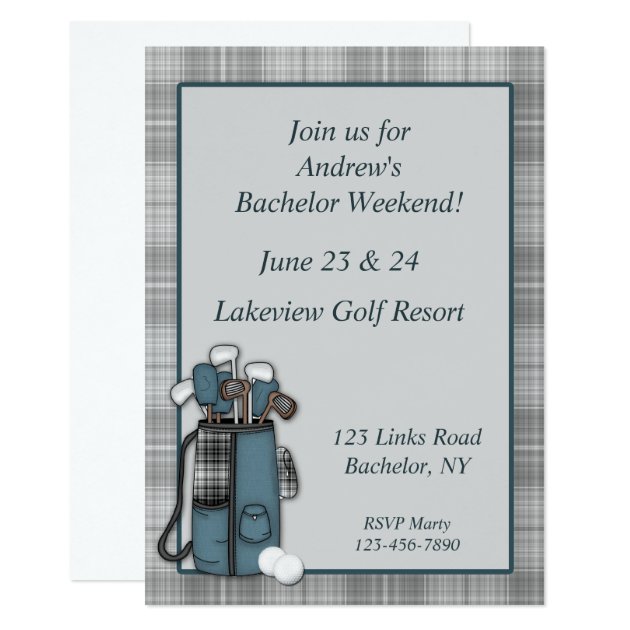 Golf Gray Plaid Invitation