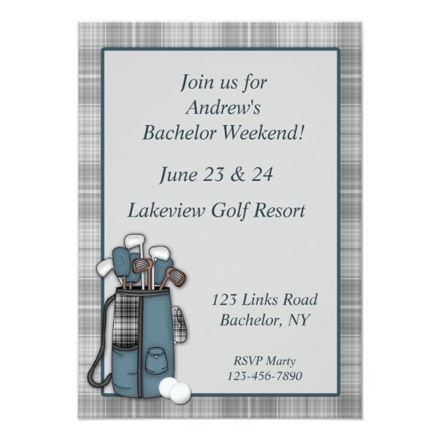 Golf Gray Plaid Invitation