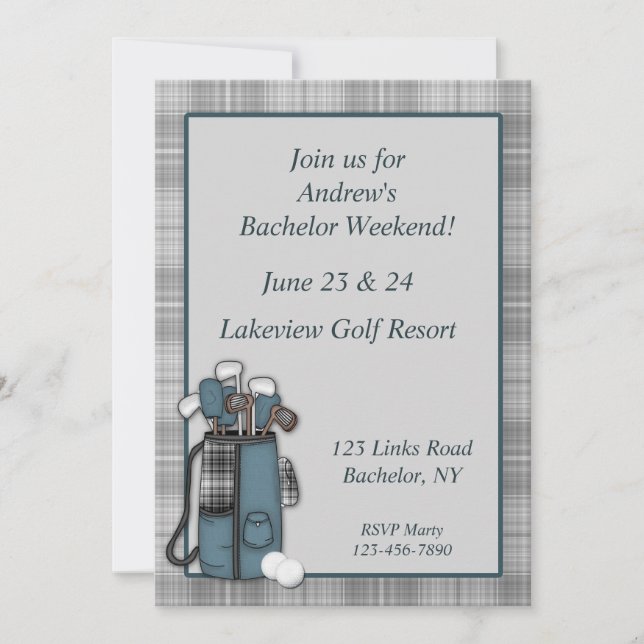 Golf Gray Plaid Invitation (Front)