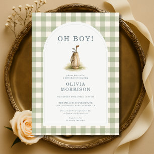 Golf Green Gingham Baby Shower Invitation