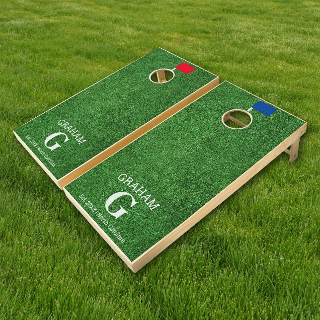Golf Green Golf Flags Personalized Monogram Custom Cornhole Set (Creator Uploaded)
