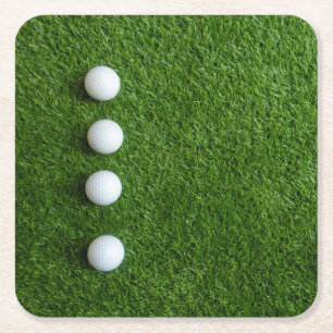 Golf Green grass with golf balls Square Paper Coaster