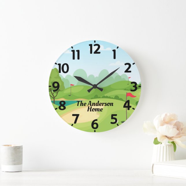 Golf Green with Name Personalized Large Clock (Home)