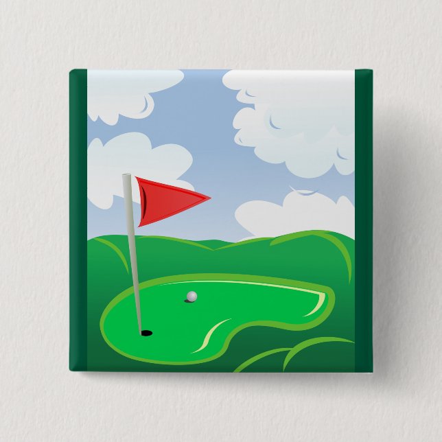Golf Green with Red Flag and Ball Button (Front)