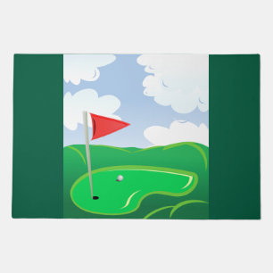 Golf Green with Red Flag and Ball Doormat