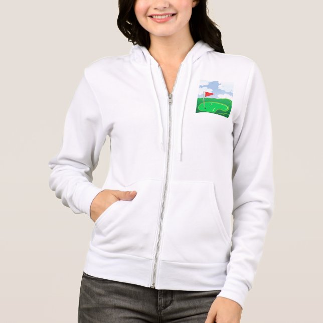 Golf Green with Red Flag and Ball Hoodie (Front)