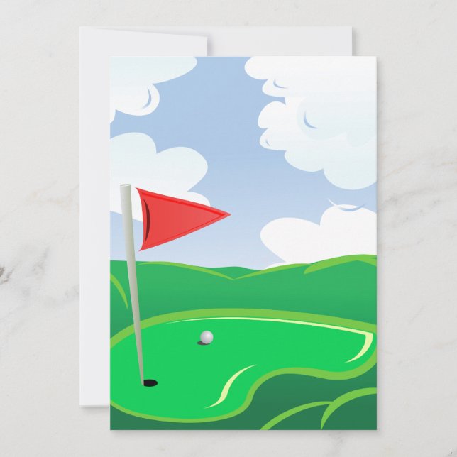 Golf Green with Red Flag and Ball Invitation (Front)