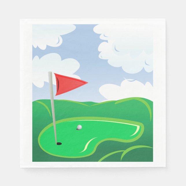 Golf Green with Red Flag and Ball Napkins (Front)
