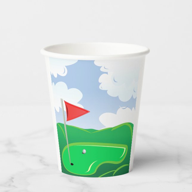 Golf Green with Red Flag and Ball Paper Cups (Front)