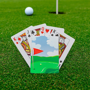 Golf Green with Red Flag and Ball Poker Cards