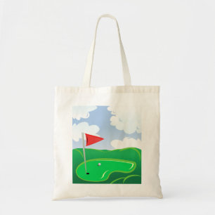 Golf Green with Red Flag and Ball Tote Bag