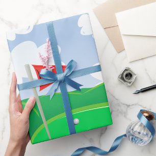 Golf Green with Red Flag and Ball Wrapping Paper