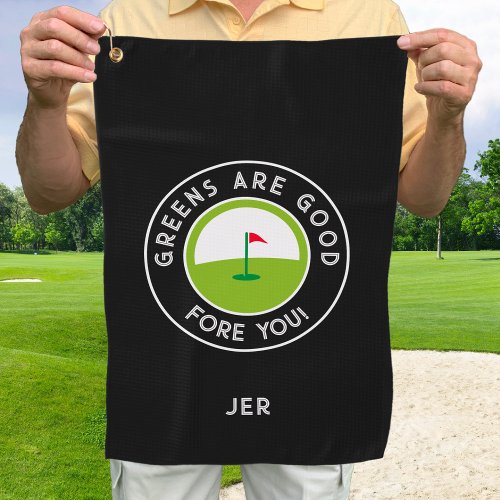 Golf Greens Fore Golfer Humor Funny Black Monogram Golf Towel