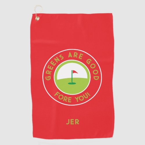 Golf Greens Fore Golfer Humor Funny Custom Red Golf Towel