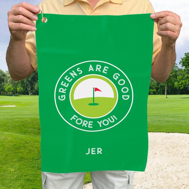 Golf Greens Fore Golfer Humor Funny Green Monogram Golf Towel (Creator Uploaded)