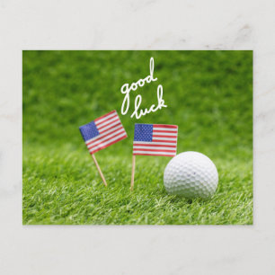 Golf greeting golf ball good luck Flag of America Postcard