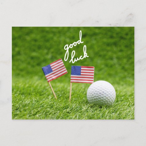 Golf greeting golf ball  good luck Flag of America Postcard