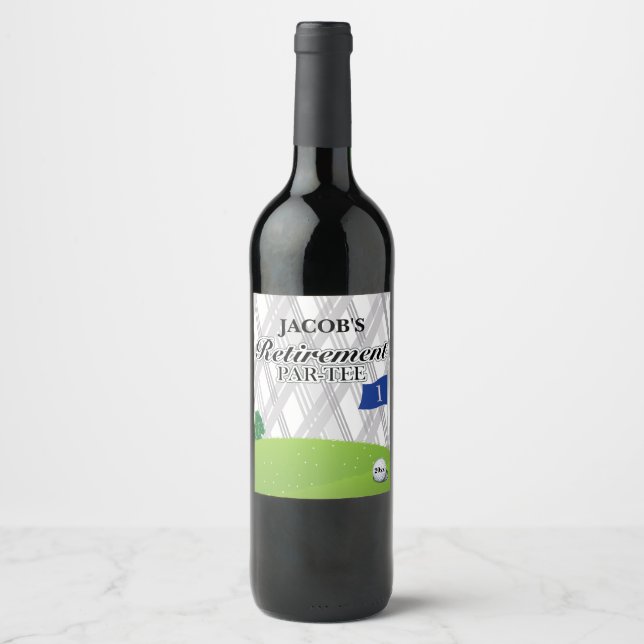 Golf, Grey Plaid Retirement Party Wine Label (Front)