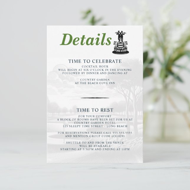 Golf Grooms Wedding Enclosure Card (Standing Front)