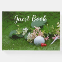 Golf Guest book with golf ball and tee on flora