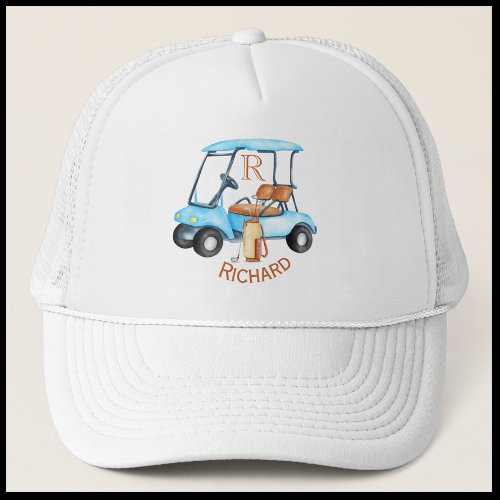 Golf Guy Cart Clubs Monogram Name Trucker Hat