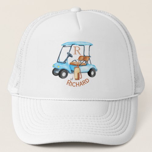 Golf Guy Cart Clubs Monogram Name Trucker Hat