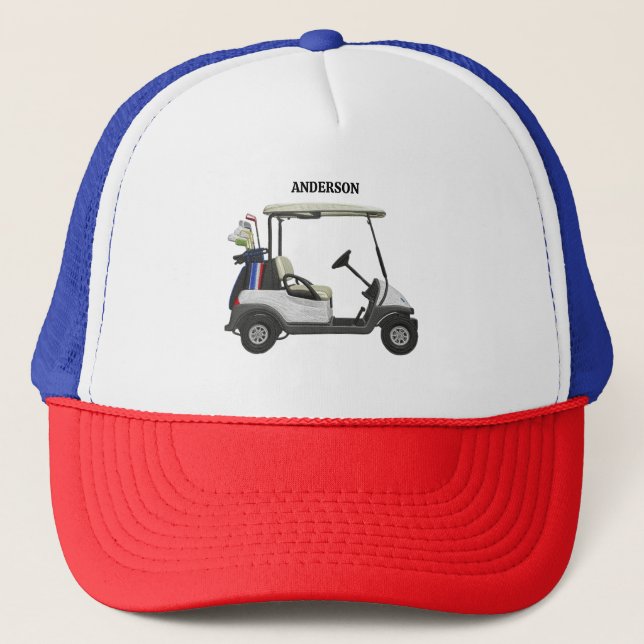  Golf Guy Cart Custom Monogram Name Trucker Hat (Front)