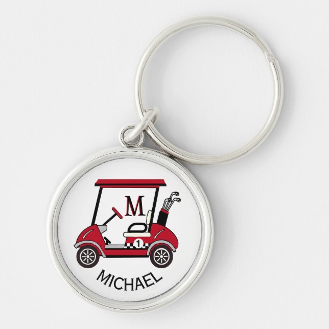 Golf Guy Gift Custom Cart Monogram Name Keychain (Front)