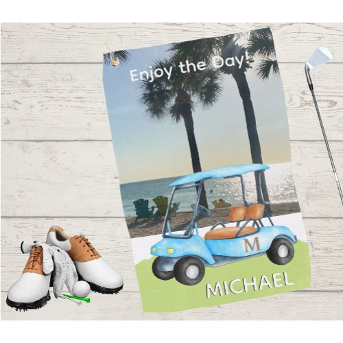 Golf Guy Golf Cart Beach Monogram Name  Golf Towel