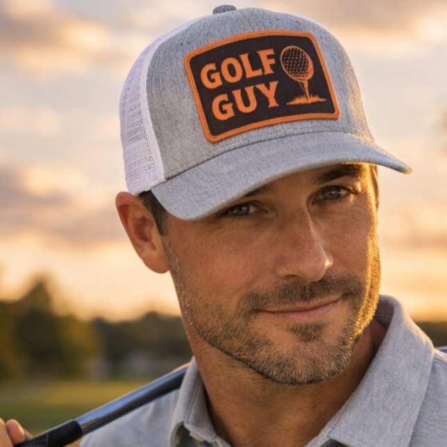 Golf Guy Leather Patch Hat (Golfer Hat - Golf Guy - Golfing Themed Golf Ball)
