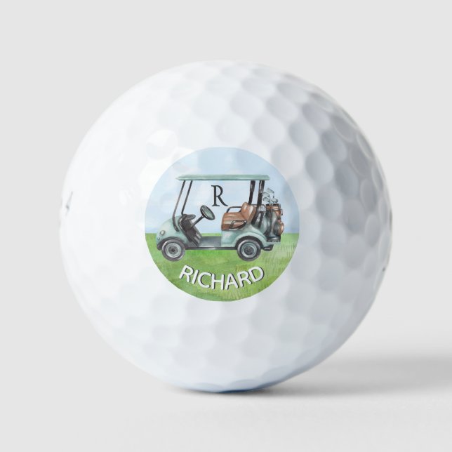 Golf Guy's Cart Clubs Custom Monogram Name Balls (Front)
