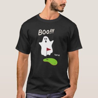 Golf Halloween Day with Ghost at hole golfer  T-Shirt