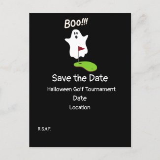 Golf Halloween Day with Ghost save the date Postcard