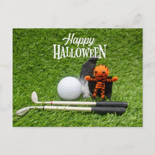 Golf Halloween Day with golf ball pumpkin ghost   Postcard