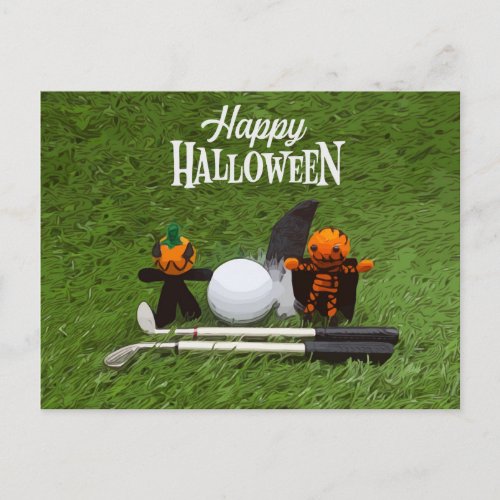 Golf Halloween Day with golf ball pumpkin ghost  Postcard