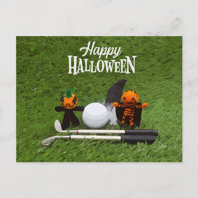 Golf Halloween Day with golf ball pumpkin ghost  Postcard (Front)
