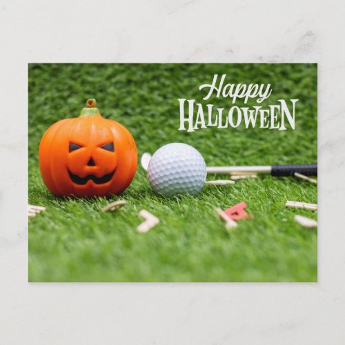 Golf Halloween Day with golf ball pumpkin ghost    Postcard