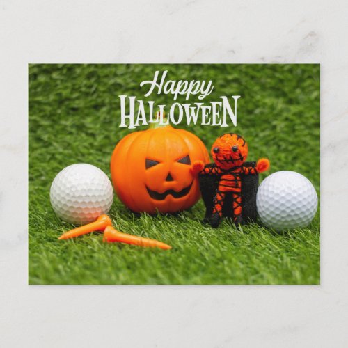 Golf Halloween Day with golf ball pumpkin ghost  Postcard
