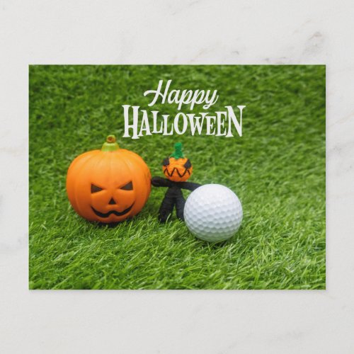 Golf Halloween Day with golf ball pumpkin ghost  Postcard