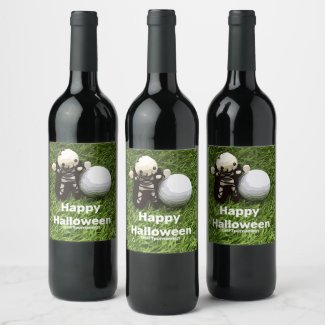 Golf Halloween with golf ball and ghost Golf Wine Label