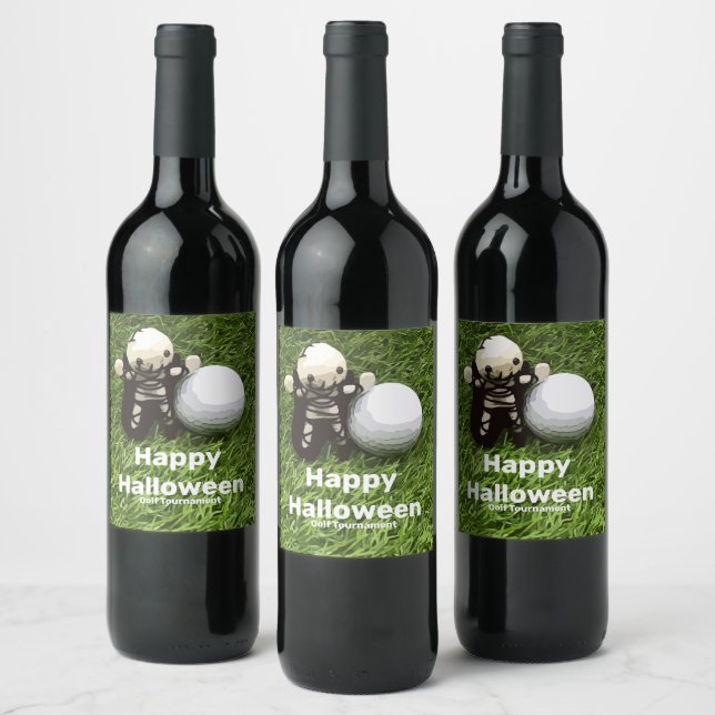 Golf Halloween with golf ball and ghost Golf Wine Label (Bottles)