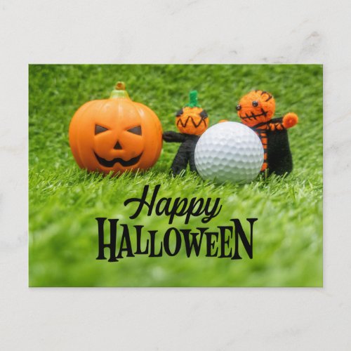 Golf Halloween with golf ball and ghost pumpkin  Postcard