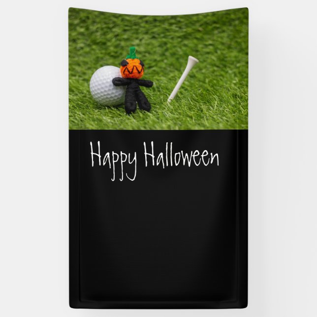 Golf Halloween with golf ball and pumpkin ghost Banner (Vertical)